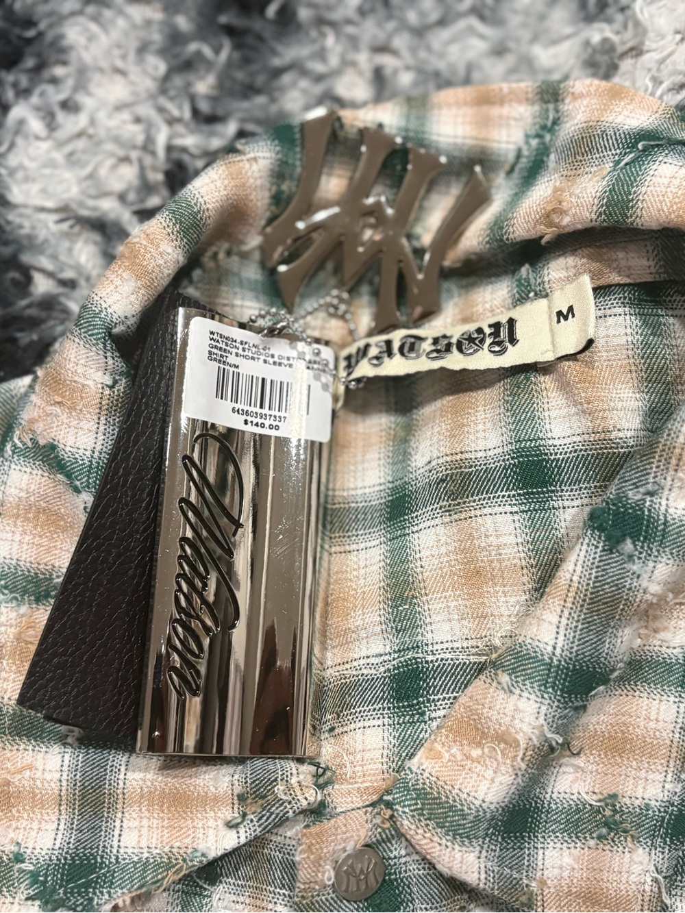 Plaid Button-Down Shirt in Green & Beige - Medium